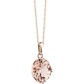 GNGJewel Solid 14k Rose Gold Fancy Color Morganite (9x7mm Oval) Solitaire Pendant Necklace, 18'' chain