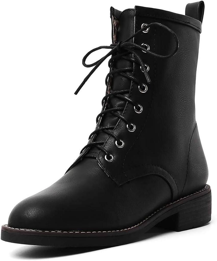 GCOCO Women's Winter Mid Calf Combat Boots Round Toe