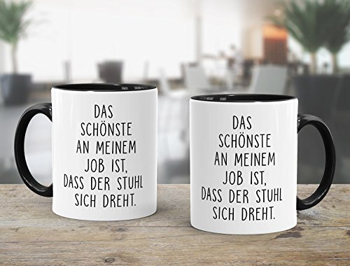 MoonWorks Spruch-Tasse Kaffee-Tasse Das Schönste an Meinem Job ist, DASS der Stuhl Sich dreht Kaffeetasse Teetasse Keramiktasse schwarz Unisize – Bild 4
