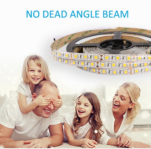 LED Strip Lights NEW VERSION 600Leds Cool White 6000K IP65 Waterproof Led Light Strips DC12V Strip of Led Lights SMD2835 16.4 Ft Flexible light strips DIY Decoration Outdoor with 12V 5A Power Suppy