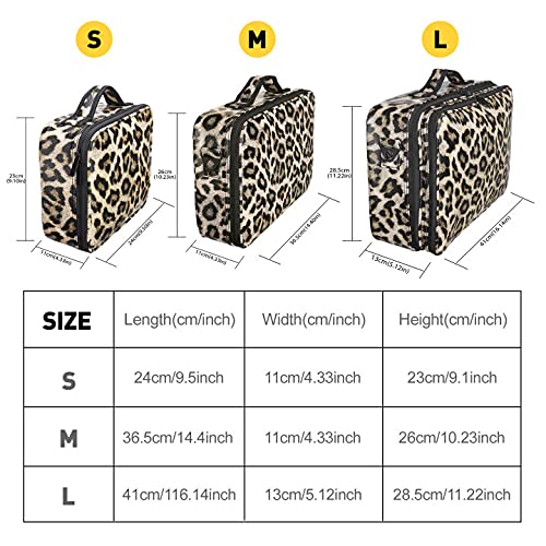 Large Cosmetic Bag, AIMEI Makeup Bag Professional Makeup Organizer Bag, Double Layer Waterproof Cosmetic Case for Women & Girl, Travel Toiletries Cosmetic Bag with Brush Pot & Durable Zipper (Leopard Print) S