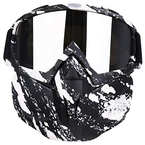 PiscatorZone Motorcycle Goggles Mask, Tactical Glasses with Detachable Mask Adjustable Windproof Outdoor Paintball Airsoft Mask Face Shield for Kids Men Women