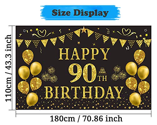 Decoraciones De Fiesta De 90 Cumpleaños Para Hombres Y Mujeres, Negro Y Dorado, Cartel De Feliz Cumpleaños Negro Y Dorado, Globos De Feliz Cumpleaños De 90 Aniversario Para Decoración De Interiores