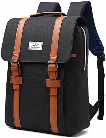 Vintage preppy designer belthasp canvas backpack men women school bag teens laptop notebook rucksacks travel mochila male Black