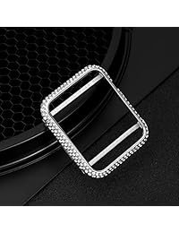 UKCOCO   Carcasa protectora para Apple Watch de 1.654 in con diamante, resistente a los arañazos, bisel de aluminio, carcasa de metal con cristales y diamantes de imitación, para Apple Watch de 1.654 in Series 1 2 3 Sport y Edition, Plateado