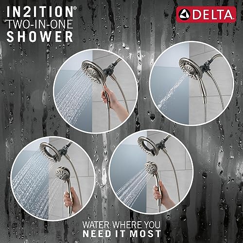 Delta 4-Setting In2ition 2-in-1 Dual Shower Head with HandHeld Spray, Brushed Nickel Detachable Shower Head with Hose, Showerhead, 1.75 GPM Flow Rate, SpotShield Nickel 75486CSN