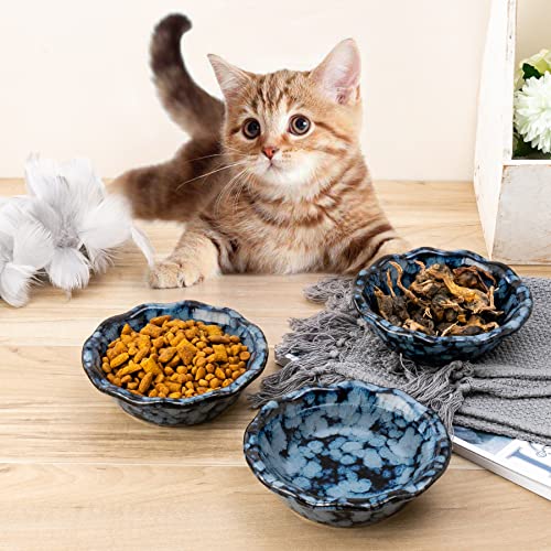 SIDUCAL Ceramic Cat Bowls,5.5 Inch High-Capacity Non-Slip Cat Food and Water Bowls,Cute Pet Feeding Bowls for Cats and Small Dogs,Nice Glazed,Oven Microwave Dishwasher Safe - 3 pcs (Sea Blue)