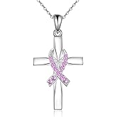 JoyToGo Cross Breast Cancer Necklace Pink Ribbon Breast Cancer Awareness Survivor Jewelry Gifts for Women Cross Pendant Necklaces for Post Surgery Survivor