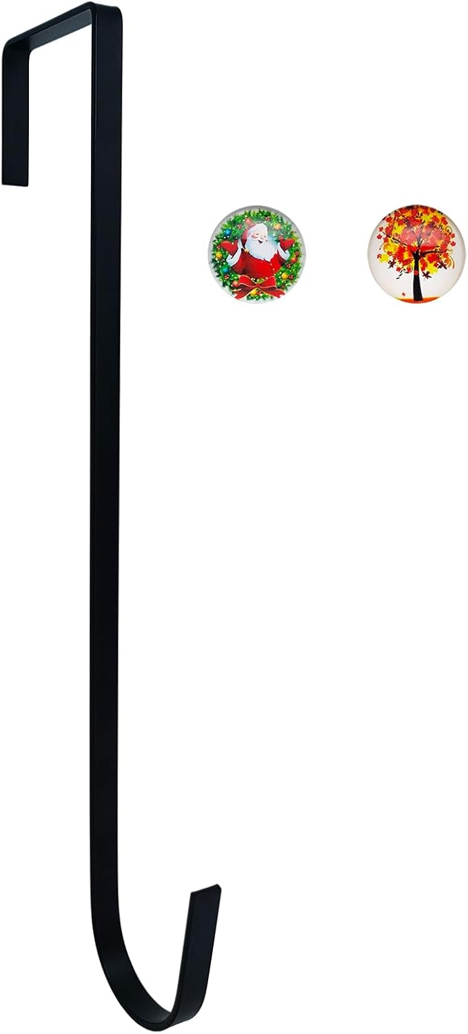 Wreath Hangers - JXQGQ Wreath Hangers for Front Door, 12 Inch Over The Door Wreath Hook Non Scratch with 2 Decorative Magnets for Halloween Fall Christmas Easter Wreath Decorations