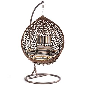 RAMROXX 37622 Luxus Hängesessel Schaukel Korb Polyrattan mit Gestell und Sitzkissen Braun XXL