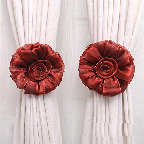 Gaddrt® 1Pair Cotton Rose Flower Window Curtain Tieback Buckle Clamp Hook Fastener Decor (F)