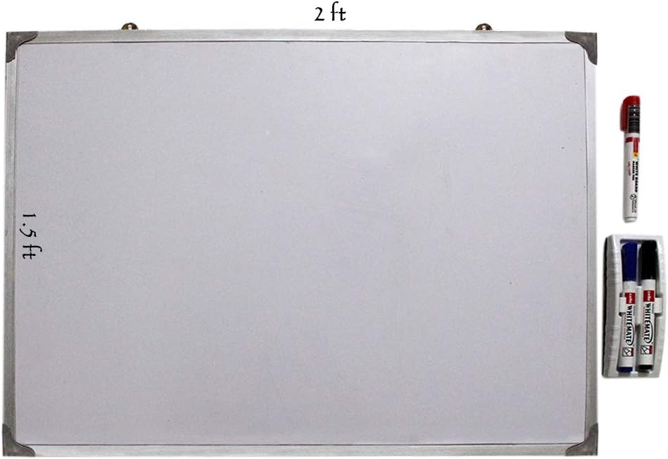 Abaronee Non-Magnetic Whiteboard Aluminium Frame (1.5x2 ft) with 3 Markers and 1 Duster