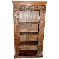Mogulinterior Antique Bookcase Hand Carved Chakra Borders Wooden Bookshelf