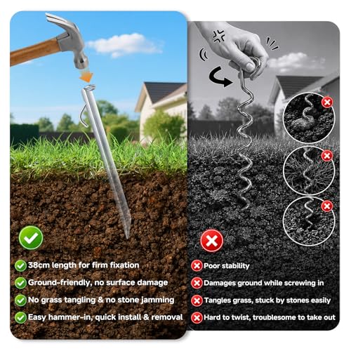 Storm Strap for Awning & Awning - 5 cm Wide Webbing, 38 cm Ground Anchor, Storm Protection Awning, Storm Bands for Awnings, Guy Straps Awning Motorhome, Guy Ropes Camping with S-Hooks and T-Connectors