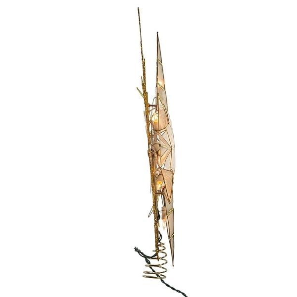 KURT ADLER 10 LIGHT GOLD GLITTER CAPIZ BETHLEHEM STAR TREETOP, 14″