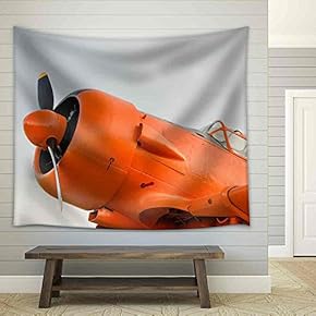 Adventure in The Sky, Old Airplane, Orange, North American T-6G Texan - Fabric Wall Tapestry Home Decor - 51x60 inches