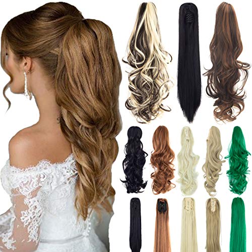 18″ 21″ Straight Curly Synthetic Clip in Claw Ponytail Hair Extension Synthetic Hairpiece 150g with a jaw/Claw Clip
