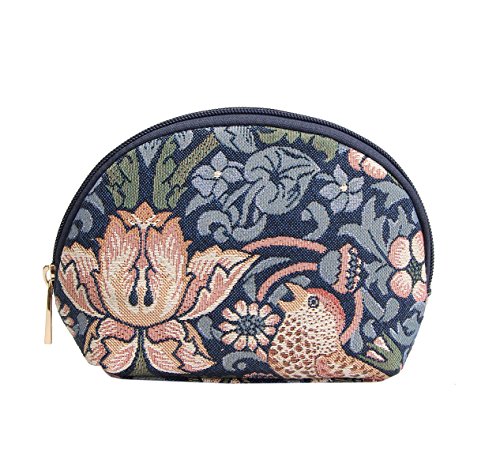 Signare Tapestry Cosmetic Bag/Make-up Bag in William Morris Strawberry Thief Design (Blue)