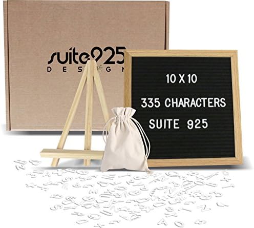 Letter Board - Changeable Felt Letter Board 10x10 inch Wooden Message Board Sign with 335 Letters Numbers Emoji's Oak Wood Frame Mounting Hook Canvas Bag Bonus Wood Stand, Easel Perfect Gift