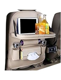 Protector de asiento de coche HEYLOVE + organizador de asiento trasero con soporte para tablet y bandeja plegable, fundas de asiento de calidad duradera, organizador de asiento trasero de piel sintética de lujo, accesorios de viaje