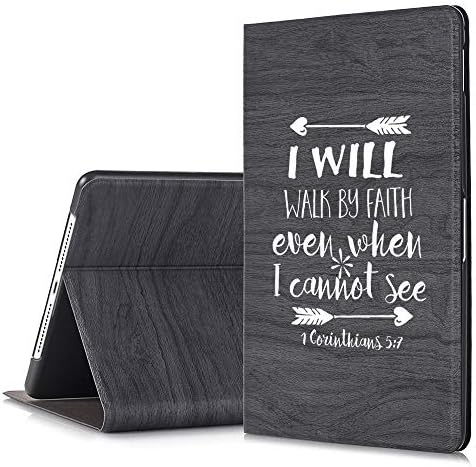 [Inkmodo] - Black Slim Tree Texture Stand Case for iPad Pro 11 - I Will Walk by Faith Corianthians Bible Verse Christian Quote - Design Printed Full Protective Cover with Two Angle Stand.