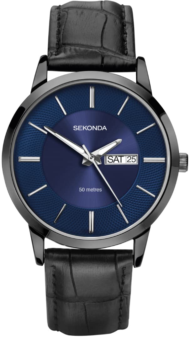 Sekonda Mens Classic Analogue Quartz Watch with Blue Dial and Black Leather Strap 1922