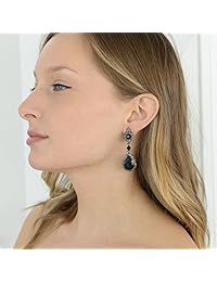 mariell Jet Black Crystal Clip en con Pave Marcos y Teardrop cuelga   para Proms y boda fiestas