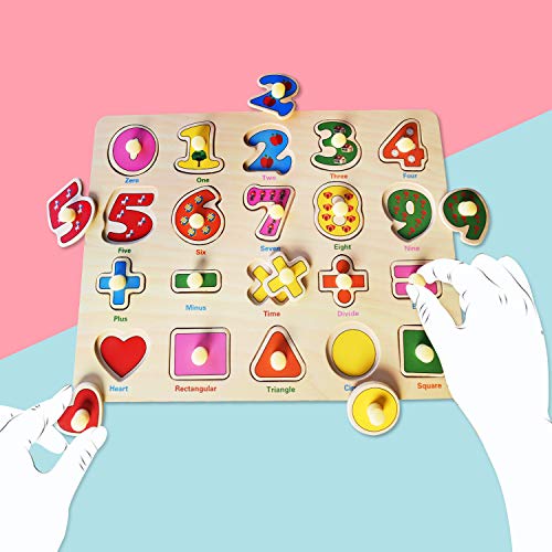 image for Blppldyci Wooden Peg Puzzle for Toddlers, Alphabet ABC, Numbers Fruits