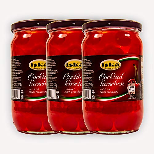 Food-United Cocktail-Kirschen rot entsteint ohne Stiel 1 Glas Füllmenge 770g ATG 420g aromatisch süß Belegkirsche eingelegte Cocktail-Cherries Dekoration knackig Garnitur für Cocktails – Bild 3