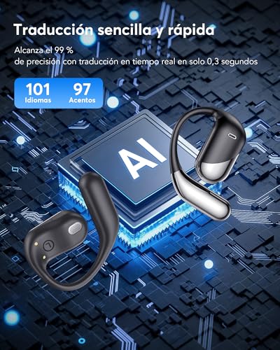 Paekole Auriculares Traductor en Tiempo Real, IA, 198 Idiomas | Traductor instantáneo de voz, auriculares abiertos, Bluetooth 6.1, 3 en 1, 60H batería, IPX7, viajes y reuniones