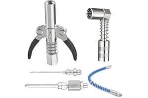 5pcs Grease Gun Fitting Kit Double Handles Grease Gun Coupler 90 Degree Grease Gun Coupler Adapter and Grease Needle Needle T