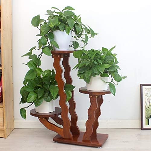 ZHEN GUO Tall Wood Plant Stand Table Indoor Decorative Plant Stool Home Decor Pedestal Stand, Unique Wavy Flower Rack Planter Shelves, Plant Tray (Size : 3 Shelves)