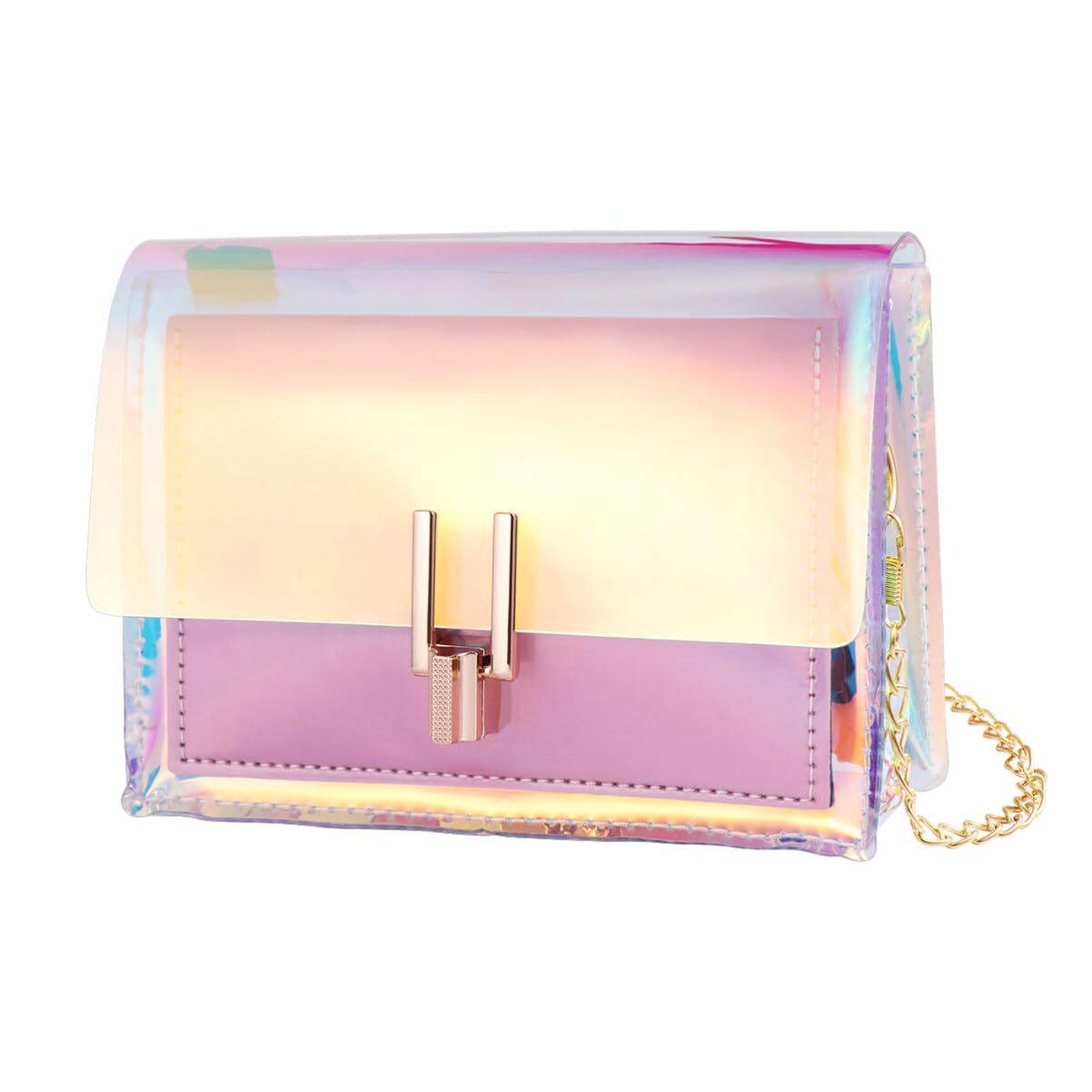 TENDYCOCO Hologram Clutch Purse Iridescent Crossbody Bag Clear Chain Handbags for Women