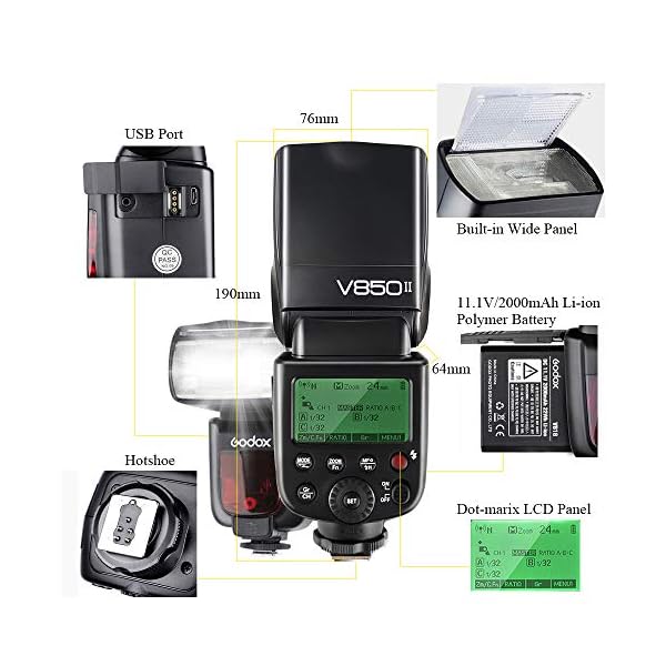 GODOX V850II Kamera Blitz Blitzgerät mit Xpro-N Trigger GN60 1 / 8000s HSS 650 Full Power Pops 1.5s Recyclingzeit… – Bild 3