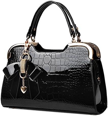 Yan Show Women's New Patent Leather Top Handle Satchel Butterfly Pendant Totes Crocodile Pattern Handbags Purse