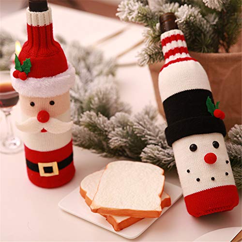 Christmas Wine Bottle Cover Santa Claus Snowman Knitted Wine Bottle Bag Cover for Xmas Gift Dinner Party Table Holiday Decoration (B)