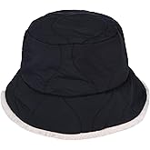 OctMoon Women's Winter Bucket Hat, Fuzzy Lined Nylon Quilted Hat with Metal Detail, Warm Furry Bucket Hat for Cold Weather