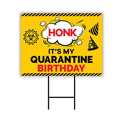 Honk-Its-My-Birthday-Yard-Sign-Quarantine-24-x-18-Coroplast-Visible-Text-Long-Lasting-Rust-Free-Happy-Birthday-Honk-Yard-Sign-with-Metal-H-Stake-A-24x18-Single-Sided