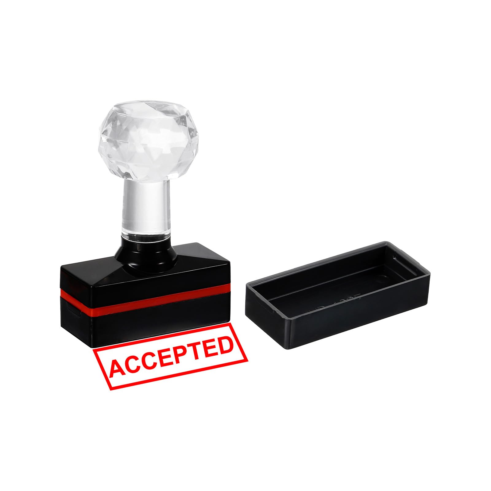 PATIKIL Accepted Stamp Self Inking, Red Ink Office Stamps Pre Inked Message Stamp Refillable Business Stamp, Black