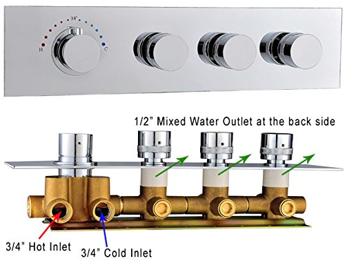 JiaYouJia Brass 3 Functional Thermostatic Shower Valve With Volume Control And Diverterin Chrome
