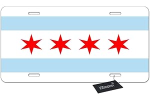 Wondertify License Plate Chicago State Flag with Four Star Decorative Car Front License Plate,Vanity Tag,Metal Car Plate,Aluminum Novelty License Plate for Men/Women/Boy/Girls Car,6 X 12 Inch