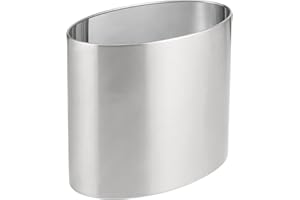 mDesign Stainless Steel Metal Oval Trash Can, 7.9 Liter/2.09 Gallon Wastebasket, Garbage Basket Bin for Bathroom, Bedroom, Kitchen, Office, Holds Waste and Recycle, Mirri Collection, Brushed/Chrome