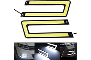 YSY 1 Pair Car COB LED Daytime Running Light U Shape DRL Super White 12V Waterproof Front Headlight COB Car Driving Fog Lamp,Decorative Lamp,Running Light Universal (U-Shape, White)