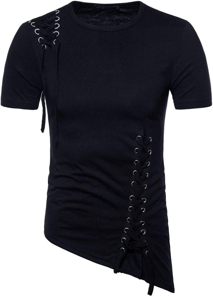 Men Summer New Short Sleeve T-Shirt with Irregular Design Knitting Braided Rope Blouse