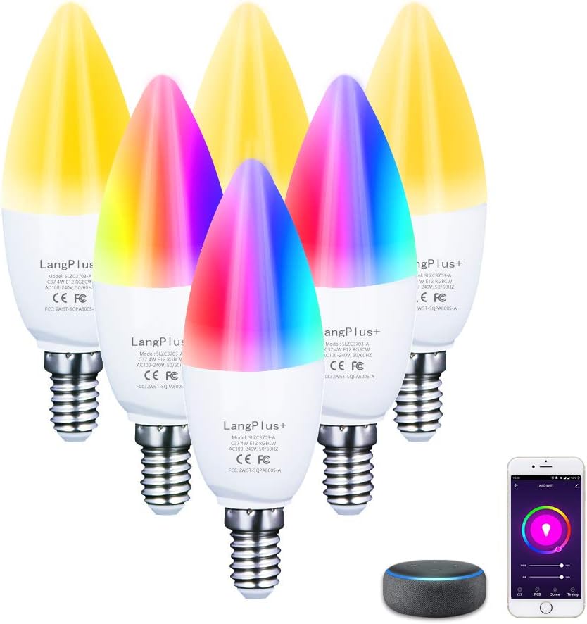 Smart Light Bulbs E12 Candelabra Bulb 4W RGBCW Color Changing LED Bulb