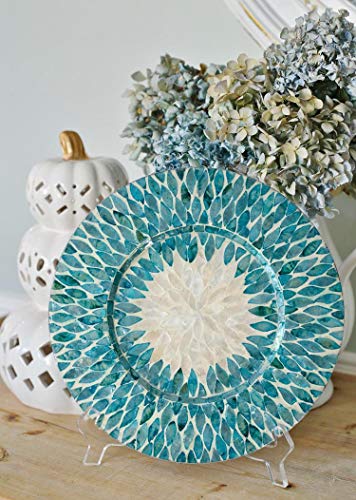 Mother Of Pearl Inlay Wood Charger Plates for Dining, Party, Wedding Reception and Decoration (Aqua Mosaic (2 Pack)) - Thumbnail 5