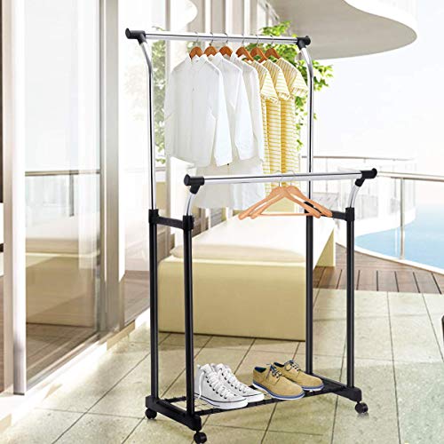 Tangkula Rolling Garment Rack, Heavy Duty Height Adjustable Clothes