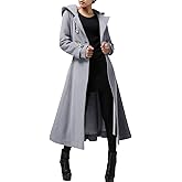 Cicy Bell Womens Long Double-Breasted Hooded Coat Winter Warm Wool Trench Coat with Belts