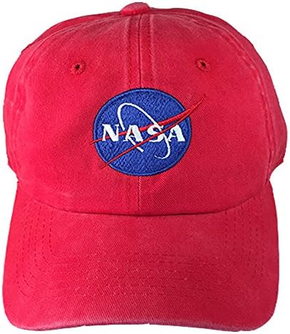 NASA Insignia Washed Dye Unstructured Adjustable Cotton Dad Cap for Men and Women (Polo Style) (Red)