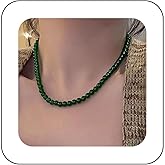 Andelaisi Boho Green Beads Choker Necklace Vintage Round Beaded Necklace Green Glass Bead Strand Necklace Adjustable Beads Collar Necklace Jewelry for Women
